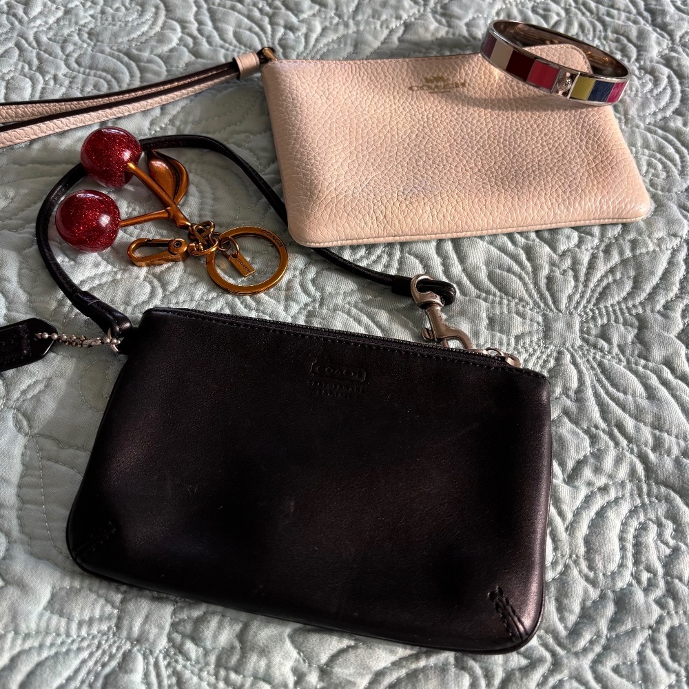 Coach Lot 2 Wristlet Bags Cherry FOB Key Chain + Bangle Bracelet